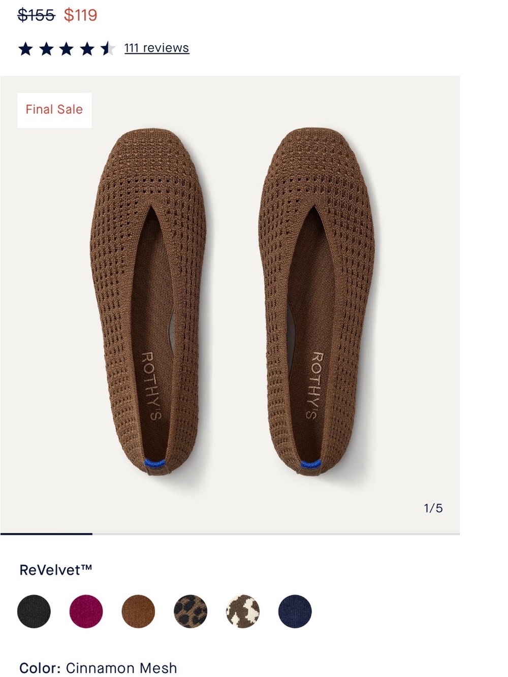 Rothy's Cinnamon Mesh Ballet Flat in Brown with Blue Heel Tab